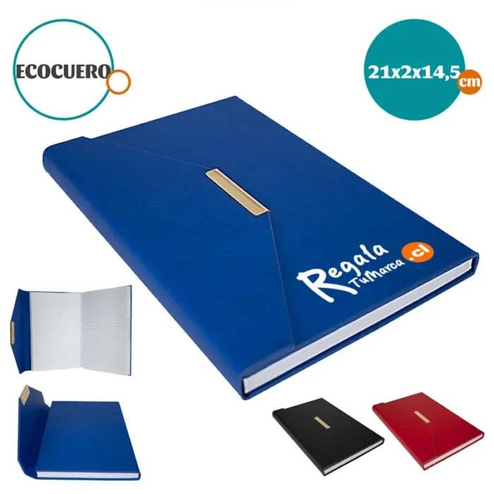 DELUXE CUADERNO LIBRETA PU ECOCUERO CON CIERRE IMANTADO ENVELOPE COLOR AZUL REY NEGRO ROJO