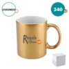 TAZÓN CERÁMICO DORADO 340CC 340ML SUBLIMACIÓN CON CAJA